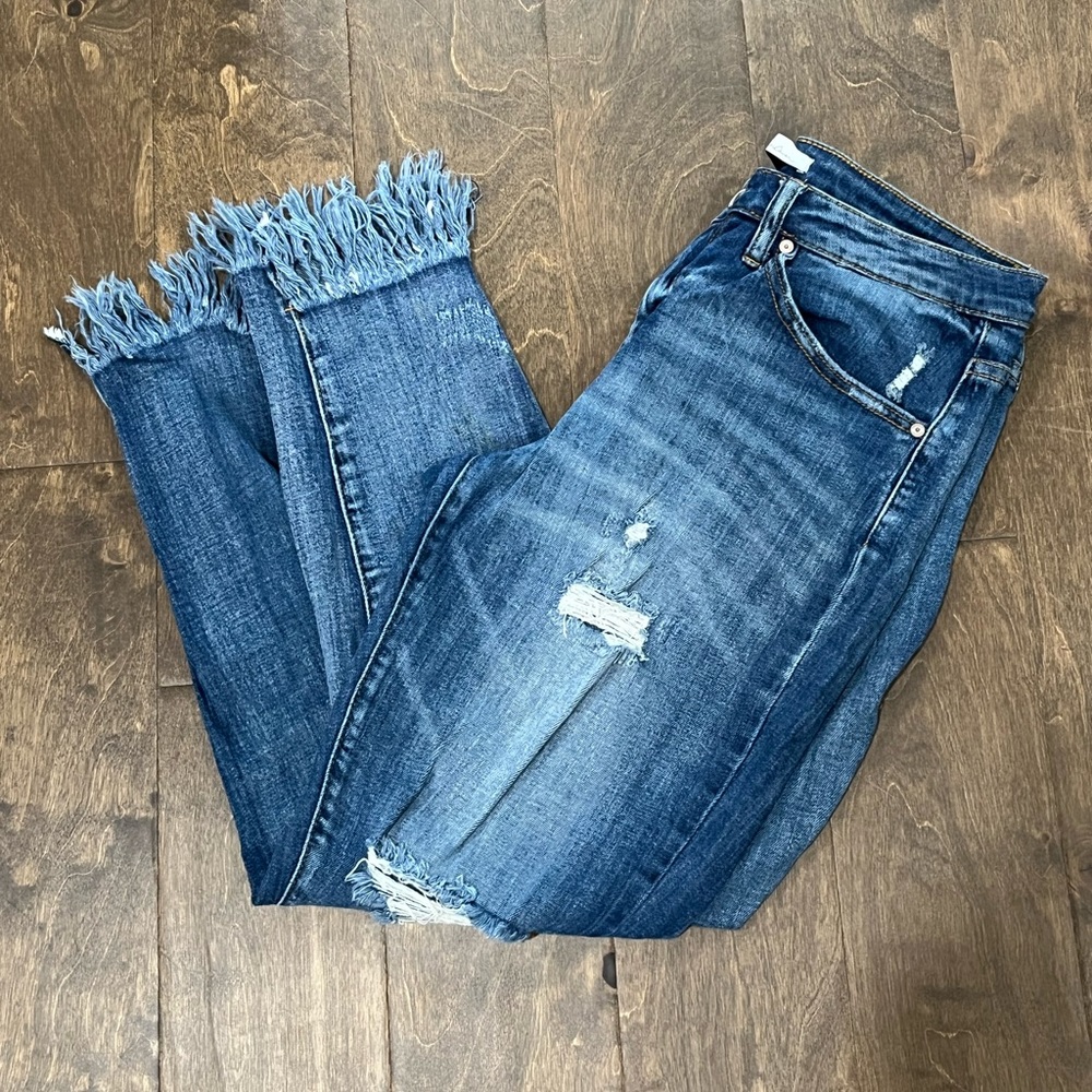 Kancun Distressed Raw Fringe Jeans